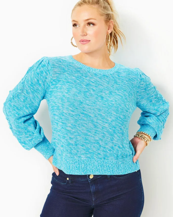 Tops Women Lilly Pulitzer Attie Crewneck Sweater Aqua Palma Marl Tops Women Lilly Pulitzer Attie Crewneck Sweater Aqua Palma Marl