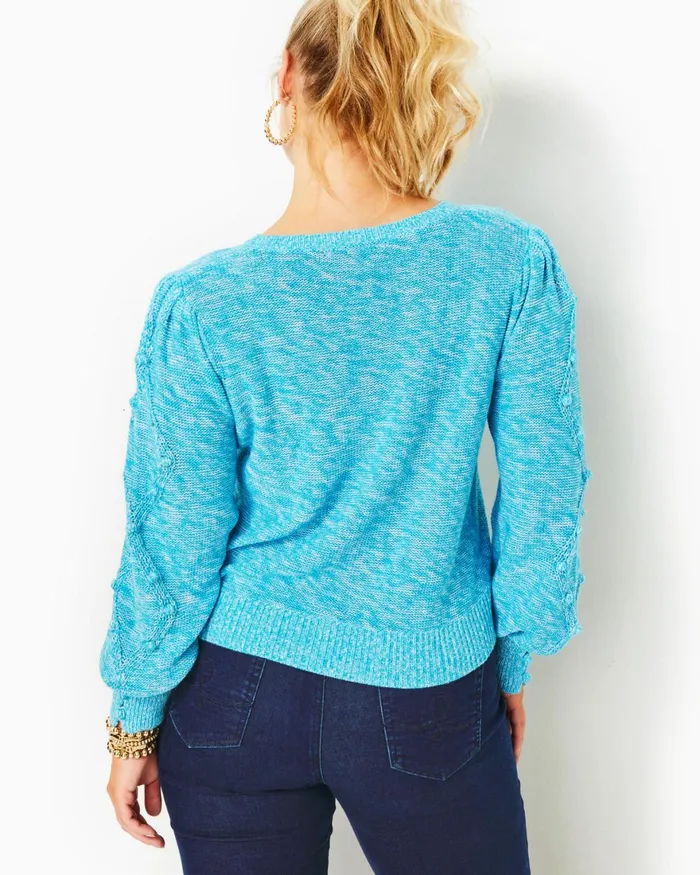 Tops Women Lilly Pulitzer Attie Crewneck Sweater Aqua Palma Marl Tops Women Lilly Pulitzer Attie Crewneck Sweater Aqua Palma Marl