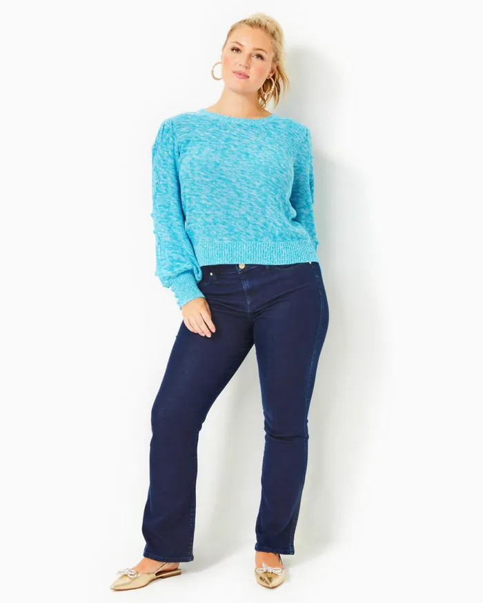 Tops Women Lilly Pulitzer Attie Crewneck Sweater Aqua Palma Marl Tops Women Lilly Pulitzer Attie Crewneck Sweater Aqua Palma Marl