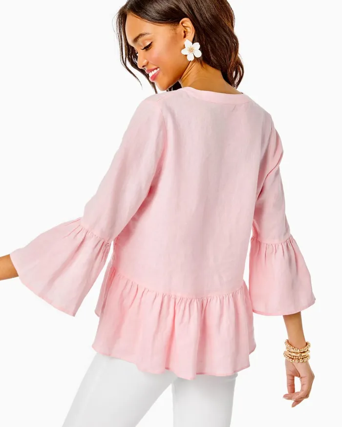 Tops Women Lilly Pulitzer Bekah 34 Sleeve Linen Top Pink Blossom