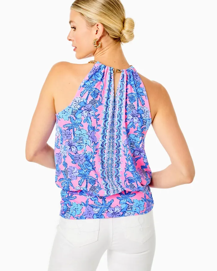 Tops Women Lilly Pulitzer Bowen Halter Top Soleil Pink Palm Paradise Engineered Knit Top
