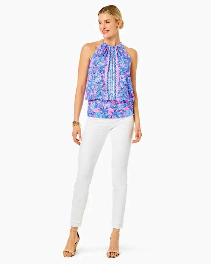 Tops Women Lilly Pulitzer Bowen Halter Top Soleil Pink Palm Paradise Engineered Knit Top Tops Women Lilly Pulitzer Bowen Halter Top Soleil Pink Palm Paradise Engineered Knit Top