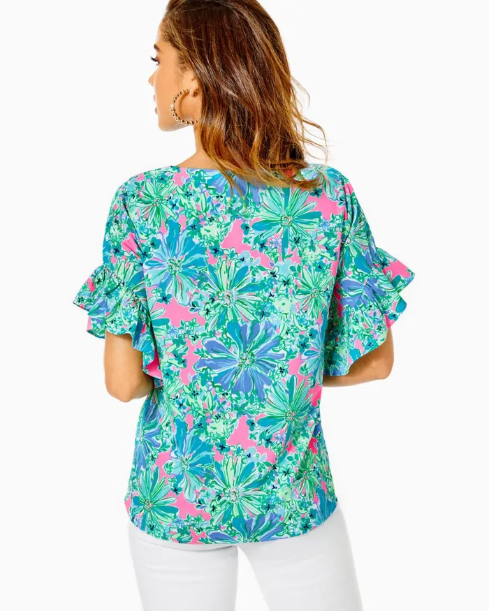 Tops Women Lilly Pulitzer Darlah Lileeze Top Soleil Pink Good Hare Day