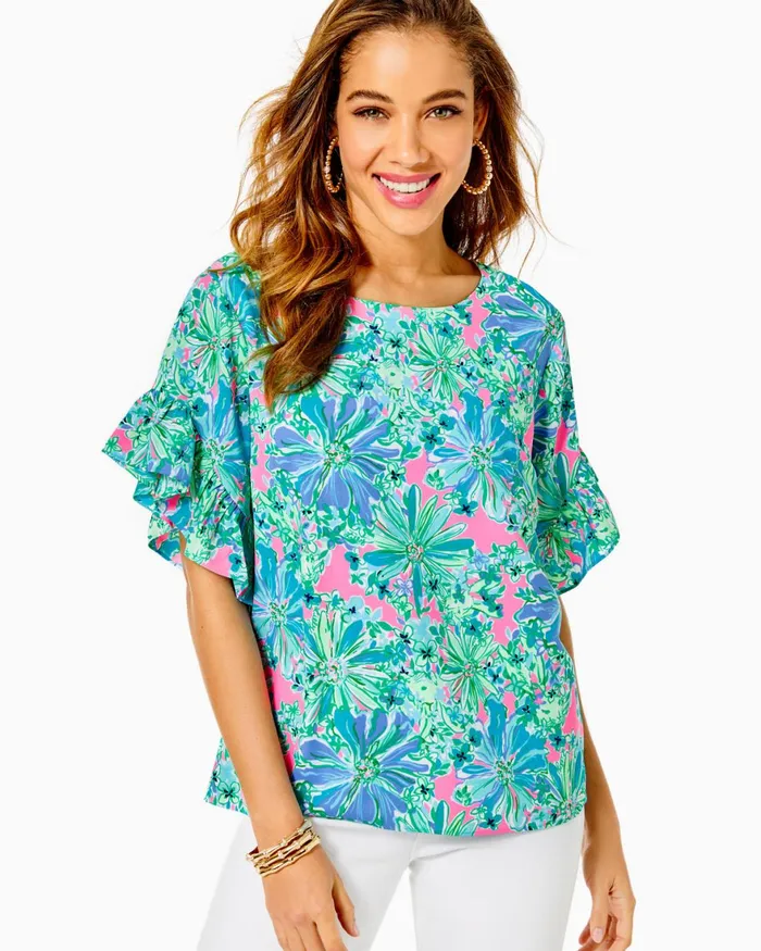 Tops Women Lilly Pulitzer Darlah Lileeze Top Soleil Pink Good Hare Day Tops Women Lilly Pulitzer Darlah Lileeze Top Soleil Pink Good Hare Day