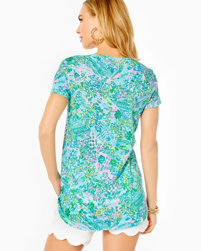 Tops Women Lilly Pulitzer Etta VNeck Top Surf Blue Lilly Loves South Carolina