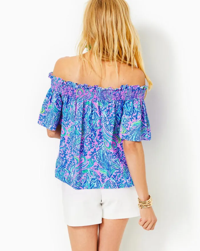Tops Women Lilly Pulitzer Leanne OffTheShoulder Linen Top Lilac Rose We Mermaid It