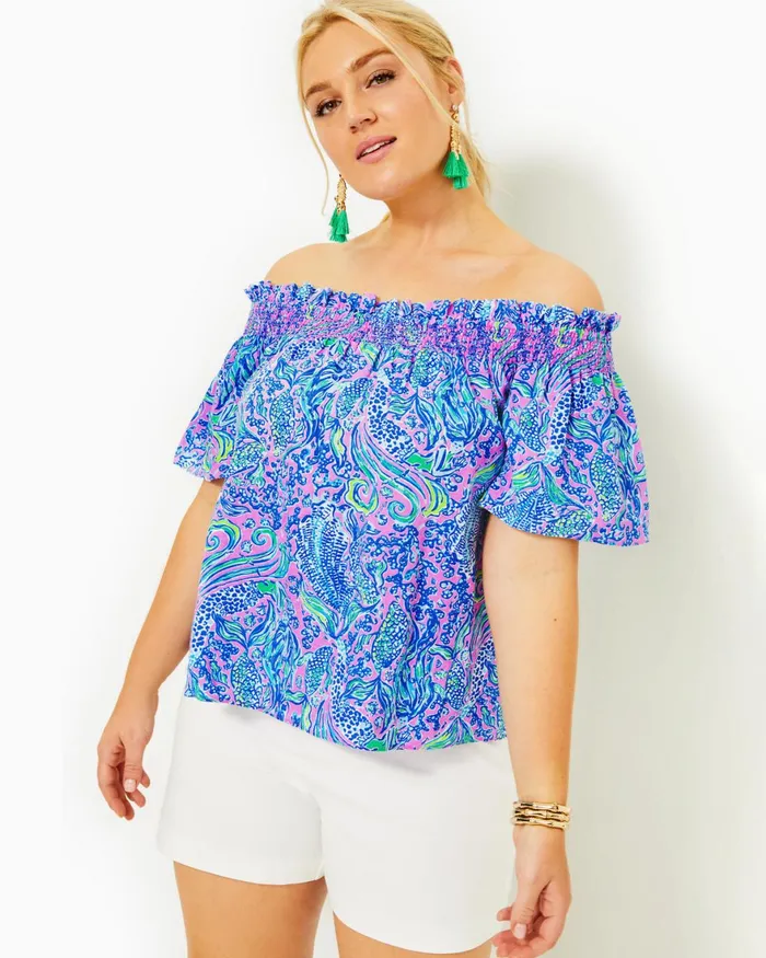 Tops Women Lilly Pulitzer Leanne OffTheShoulder Linen Top Lilac Rose We Mermaid It Tops Women Lilly Pulitzer Leanne OffTheShoulder Linen Top Lilac Rose We Mermaid It