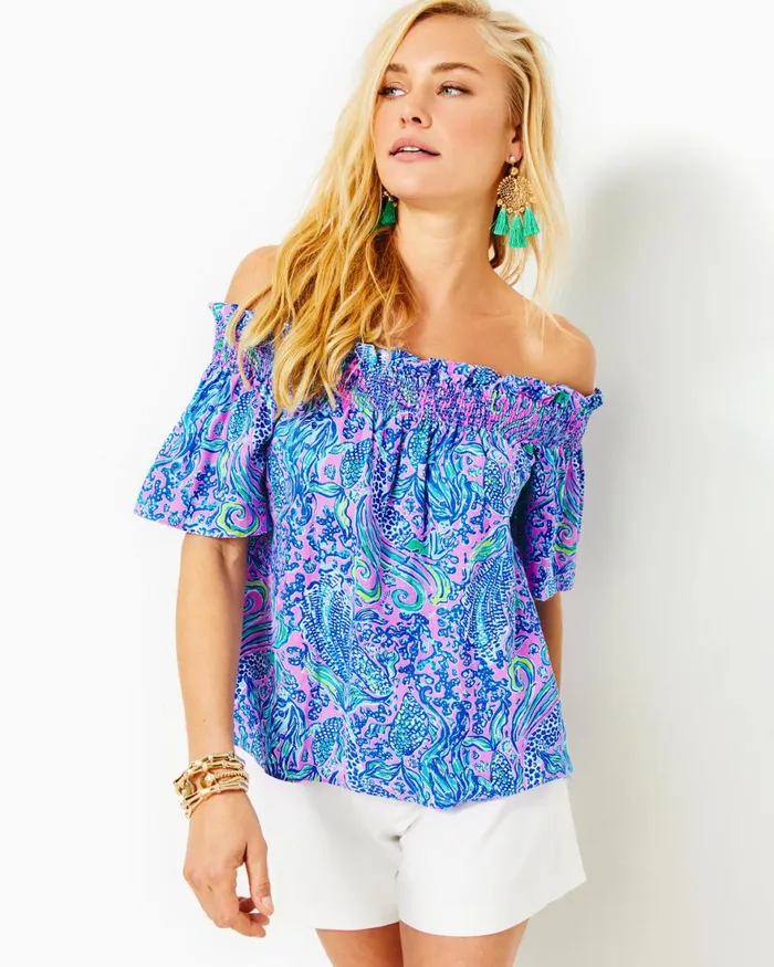 Tops Women Lilly Pulitzer Leanne OffTheShoulder Linen Top Lilac Rose We Mermaid It Tops Women Lilly Pulitzer Leanne OffTheShoulder Linen Top Lilac Rose We Mermaid It