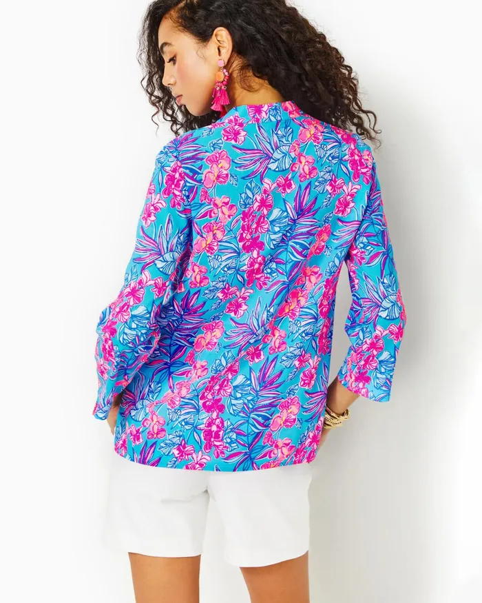Tops Women Lilly Pulitzer Luna Bay Tunic Top Cumulus Blue Orchid Oasis