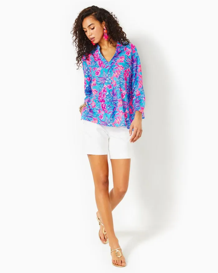 Tops Women Lilly Pulitzer Luna Bay Tunic Top Cumulus Blue Orchid Oasis Tops Women Lilly Pulitzer Luna Bay Tunic Top Cumulus Blue Orchid Oasis