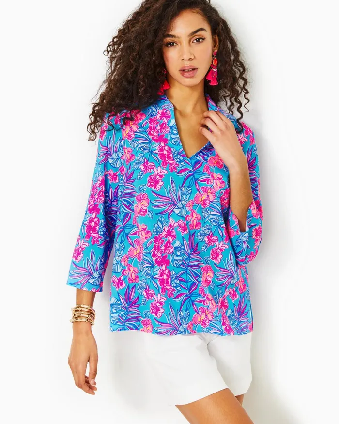Tops Women Lilly Pulitzer Luna Bay Tunic Top Cumulus Blue Orchid Oasis Tops Women Lilly Pulitzer Luna Bay Tunic Top Cumulus Blue Orchid Oasis