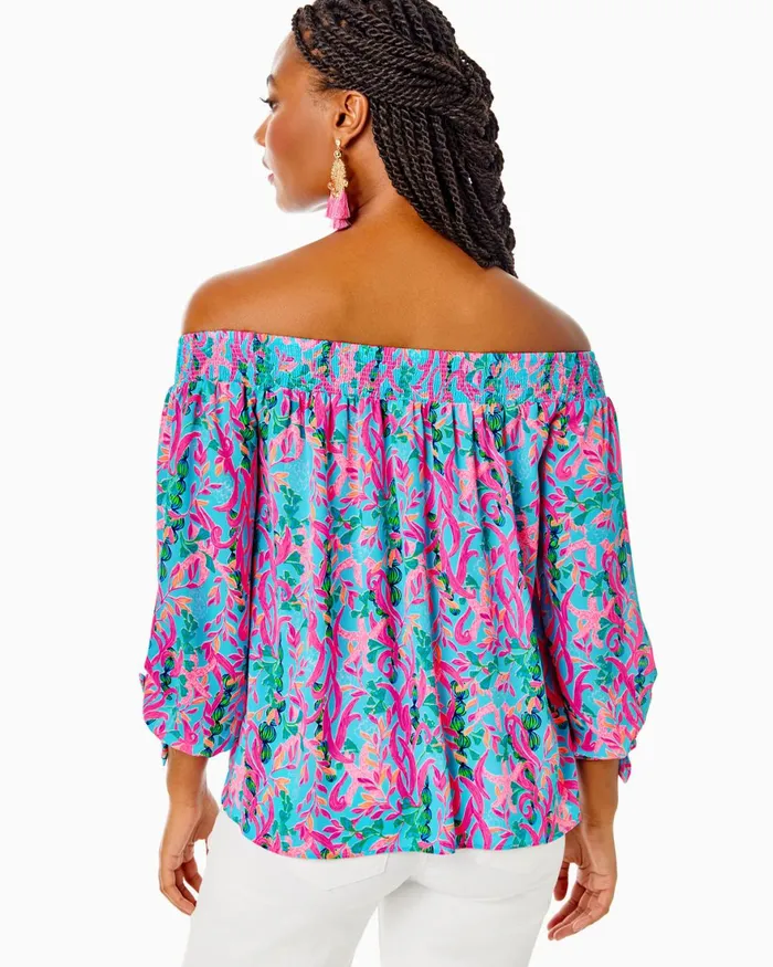 Tops Women Lilly Pulitzer Maryellen OffTheShoulder Top Multi Seaweed Samba