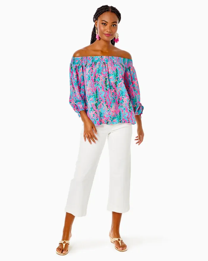 Tops Women Lilly Pulitzer Maryellen OffTheShoulder Top Multi Seaweed Samba Tops Women Lilly Pulitzer Maryellen OffTheShoulder Top Multi Seaweed Samba
