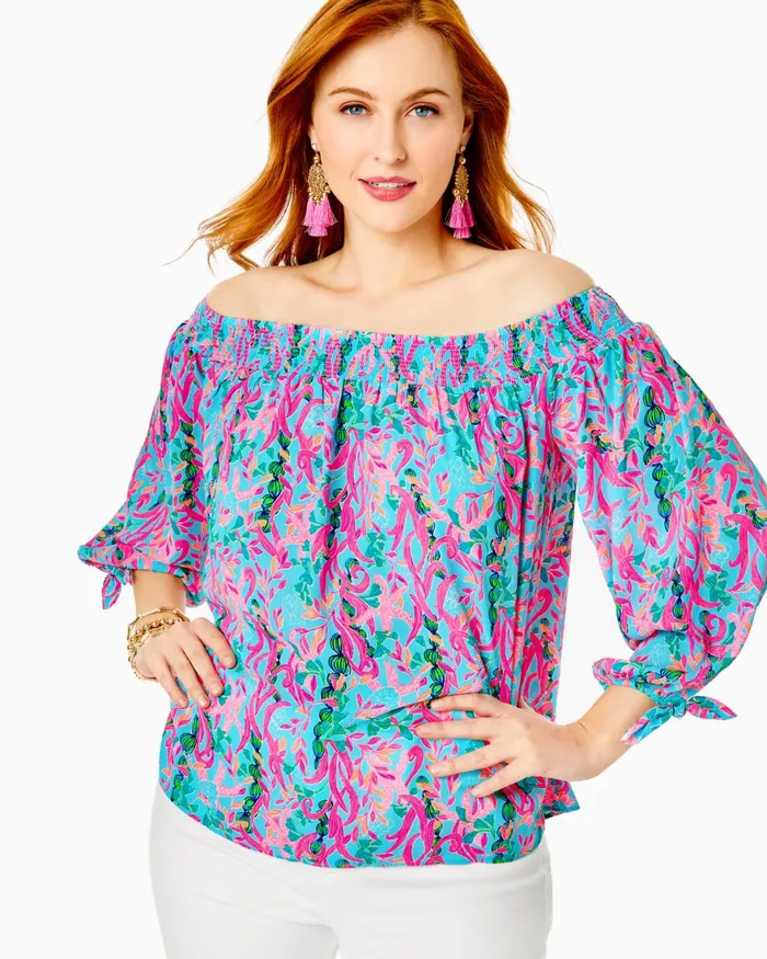 Tops Women Lilly Pulitzer Maryellen OffTheShoulder Top Multi Seaweed Samba Tops Women Lilly Pulitzer Maryellen OffTheShoulder Top Multi Seaweed Samba