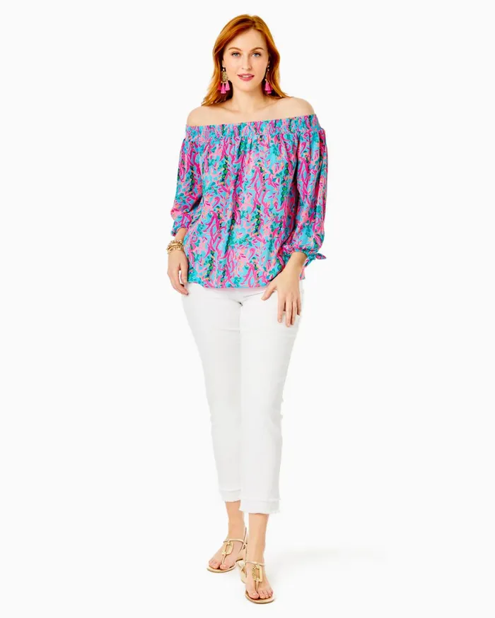 Tops Women Lilly Pulitzer Maryellen OffTheShoulder Top Multi Seaweed Samba Tops Women Lilly Pulitzer Maryellen OffTheShoulder Top Multi Seaweed Samba