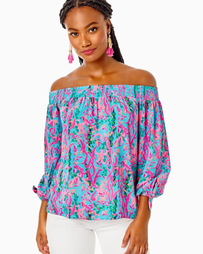 Tops Women Lilly Pulitzer Maryellen OffTheShoulder Top Multi Seaweed Samba Tops Women Lilly Pulitzer Maryellen OffTheShoulder Top Multi Seaweed Samba
