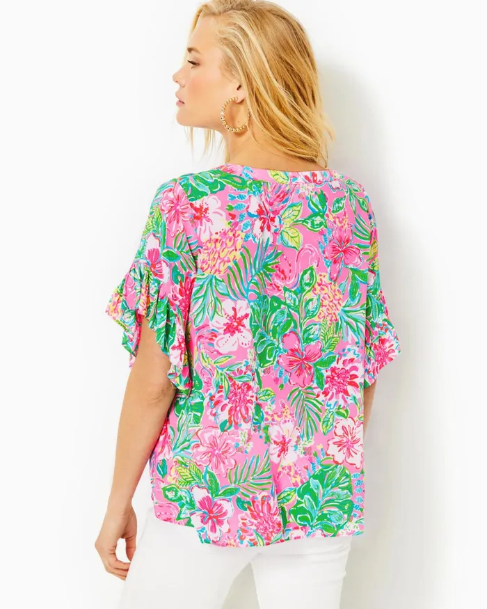 Tops Women Lilly Pulitzer Quinna Short Sleeve Top Multi Journey To The Jungle