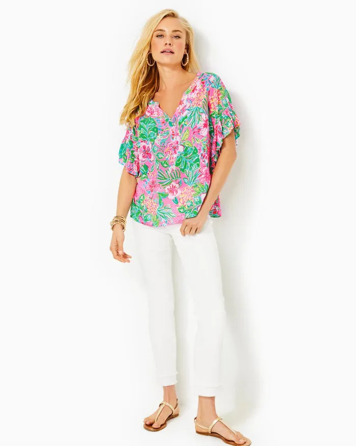 Tops Women Lilly Pulitzer Quinna Short Sleeve Top Multi Journey To The Jungle Tops Women Lilly Pulitzer Quinna Short Sleeve Top Multi Journey To The Jungle