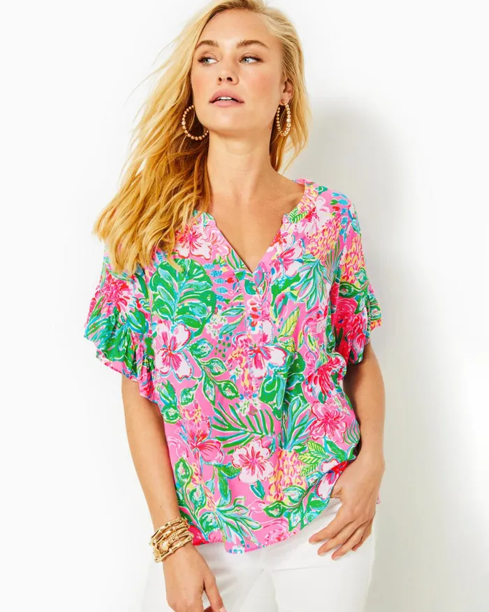 Tops Women Lilly Pulitzer Quinna Short Sleeve Top Multi Journey To The Jungle Tops Women Lilly Pulitzer Quinna Short Sleeve Top Multi Journey To The Jungle