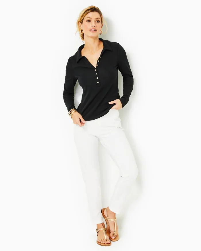 Tops Women Lilly Pulitzer Reema Polo Top Onyx Tops Women Lilly Pulitzer Reema Polo Top Onyx