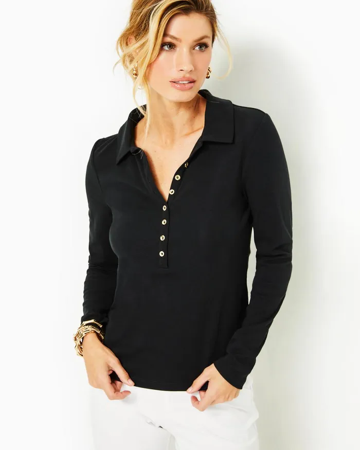 Tops Women Lilly Pulitzer Reema Polo Top Onyx Tops Women Lilly Pulitzer Reema Polo Top Onyx