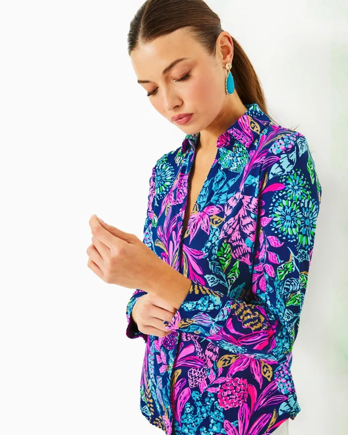 Tops Women Lilly Pulitzer UPF 50 ChillyLilly Marlena Button Down Top Aegean Navy Calypso Coast Tops Women Lilly Pulitzer UPF 50 ChillyLilly Marlena Button Down Top Aegean Navy Calypso Coast