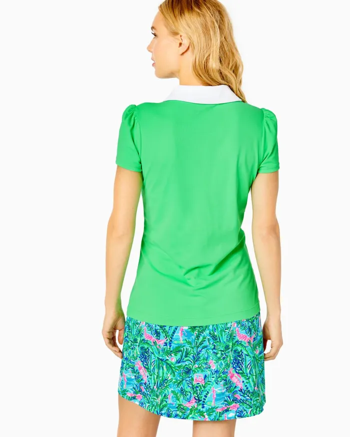 Tops Women Lilly Pulitzer UPF 50 Luxletic Frida Puff Sleeve Polo Cabana Green