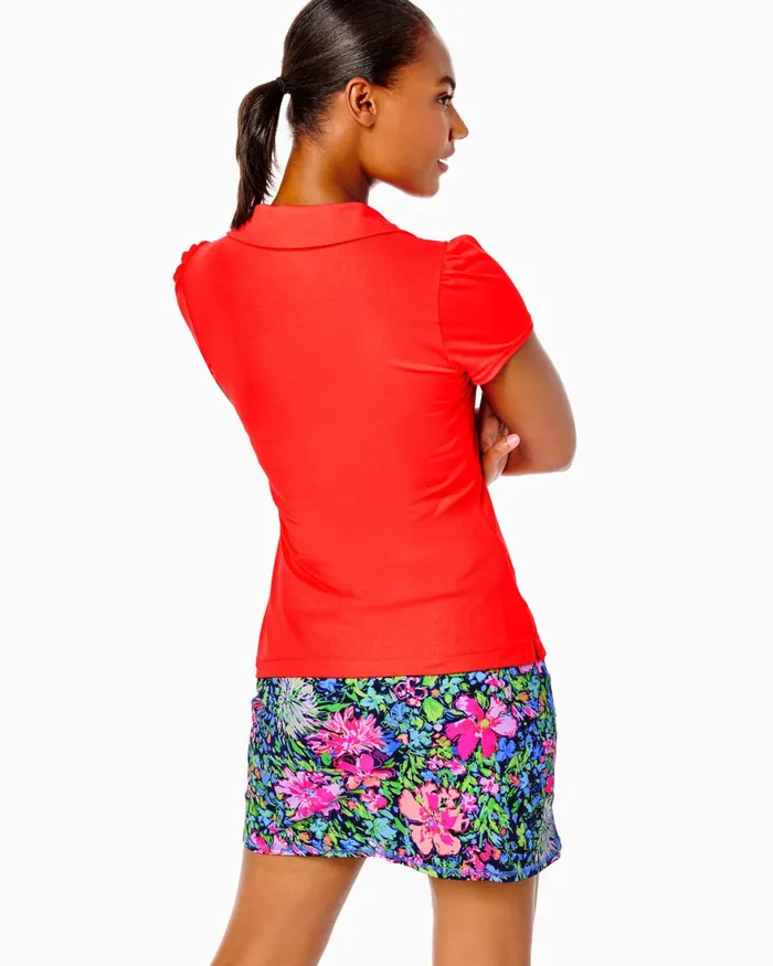 Tops Women Lilly Pulitzer UPF 50 Luxletic Frida Puff Sleeve Polo Ruby Red