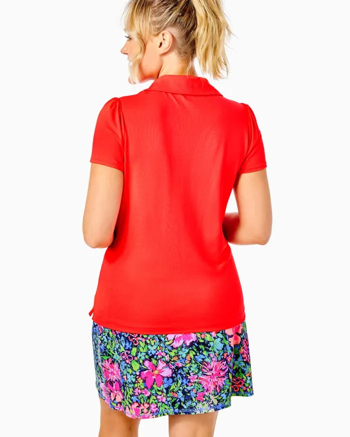 Tops Women Lilly Pulitzer UPF 50 Luxletic Frida Puff Sleeve Polo Ruby Red Tops Women Lilly Pulitzer UPF 50 Luxletic Frida Puff Sleeve Polo Ruby Red