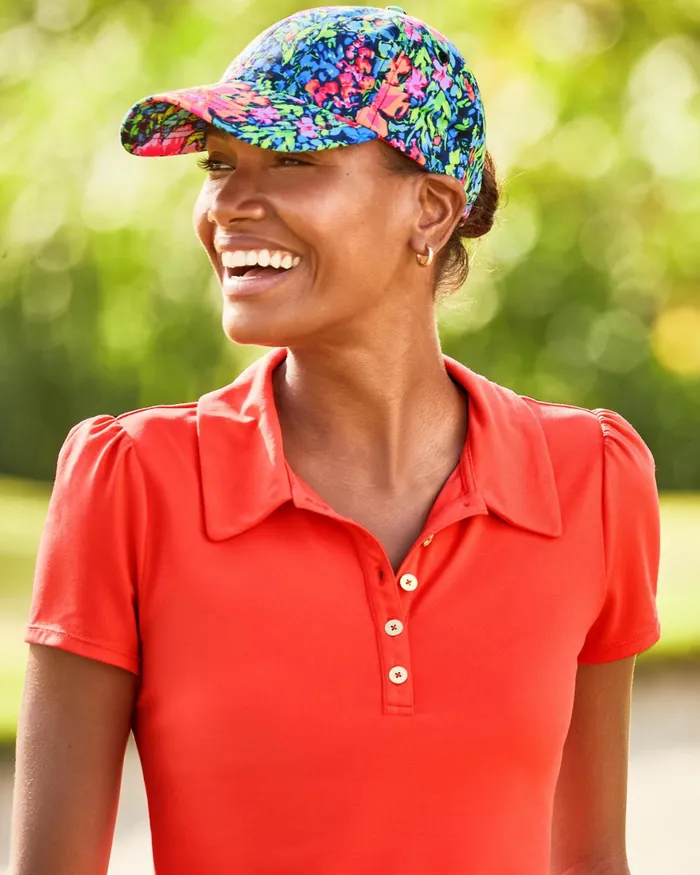 Tops Women Lilly Pulitzer UPF 50 Luxletic Frida Puff Sleeve Polo Ruby Red Tops Women Lilly Pulitzer UPF 50 Luxletic Frida Puff Sleeve Polo Ruby Red