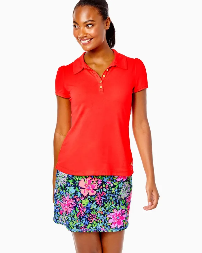 Tops Women Lilly Pulitzer UPF 50 Luxletic Frida Puff Sleeve Polo Ruby Red Tops Women Lilly Pulitzer UPF 50 Luxletic Frida Puff Sleeve Polo Ruby Red