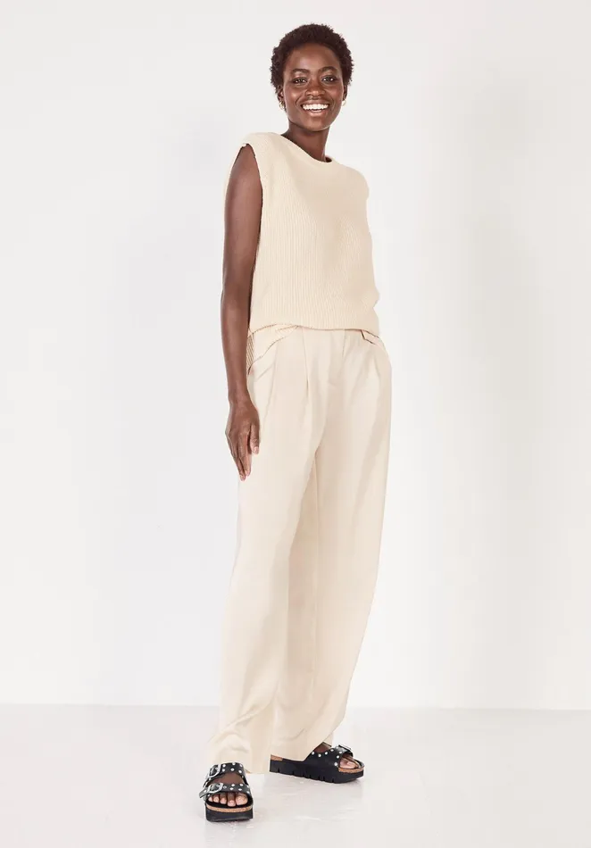 Trousers Women Hush Carine Wide Leg Satin Trousers Off White
