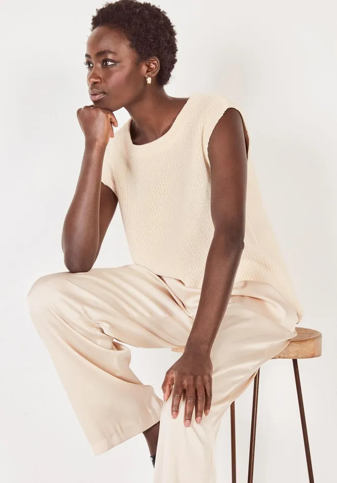 Trousers Women Hush Carine Wide Leg Satin Trousers Off White
