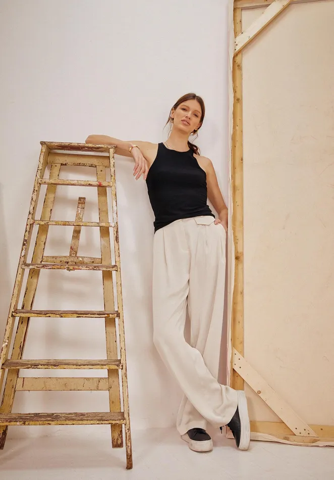 Trousers Women Hush Carine Wide Leg Satin Trousers Off White