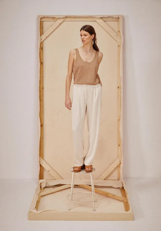 Trousers Women Hush Carine Wide Leg Satin Trousers Off White