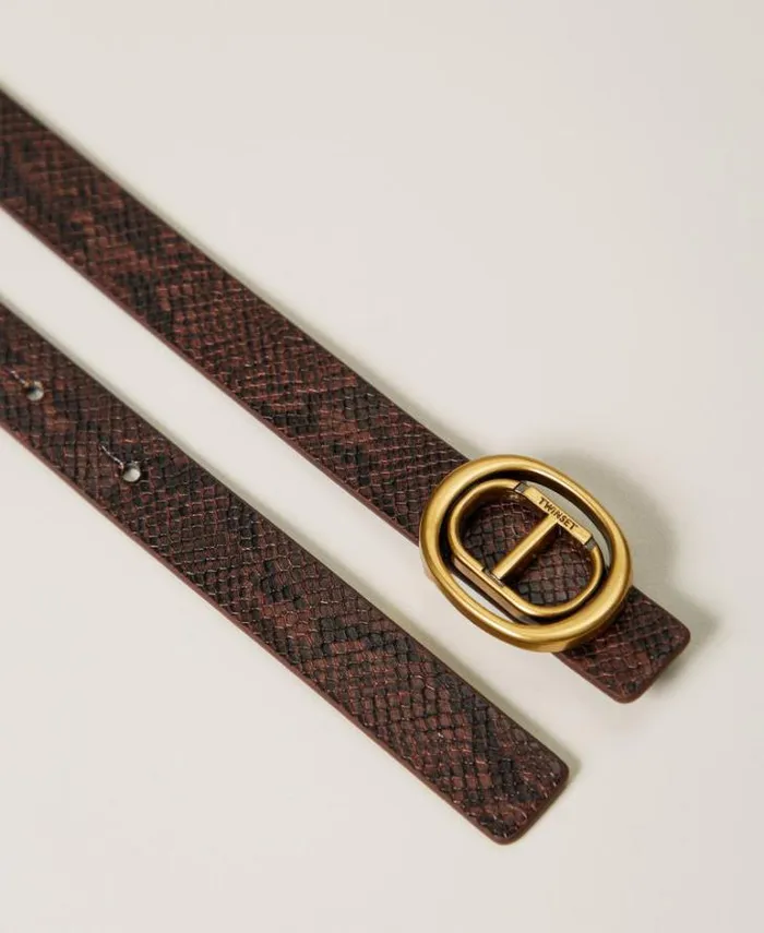 Twinset Belts Snake Print Reversible Belt Chocolate Malt Dark Chocolate Python Print 8211 Accessories
