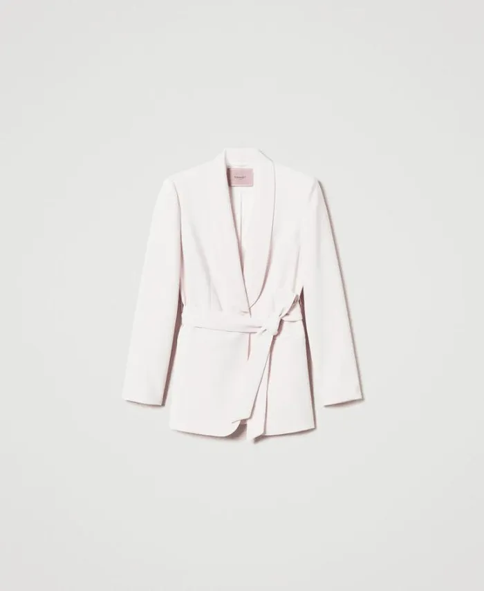 Twinset Blazers Blazer With Belt And Oval T Chain Old White 8211 Clothing