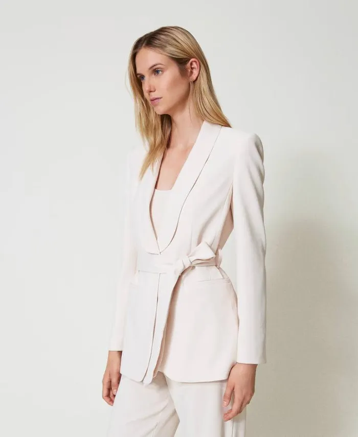 Twinset Blazers Blazer With Belt And Oval T Chain Old White 8211 Clothing