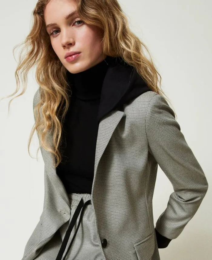 Twinset Blazers Houndstooth Blazer With Hood Black Snow White Micro Houndstooth 8211 Clothing Twinset Blazers Houndstooth Blazer With Hood Black Snow White Micro Houndstooth 8211 Clothing