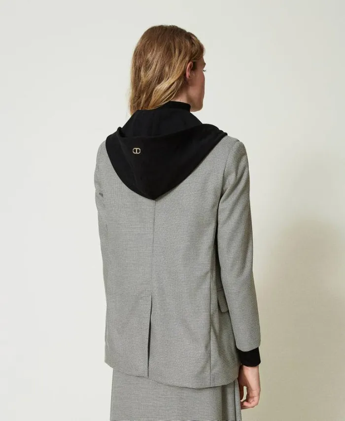 Twinset Blazers Houndstooth Blazer With Hood Black Snow White Micro Houndstooth 8211 Clothing
