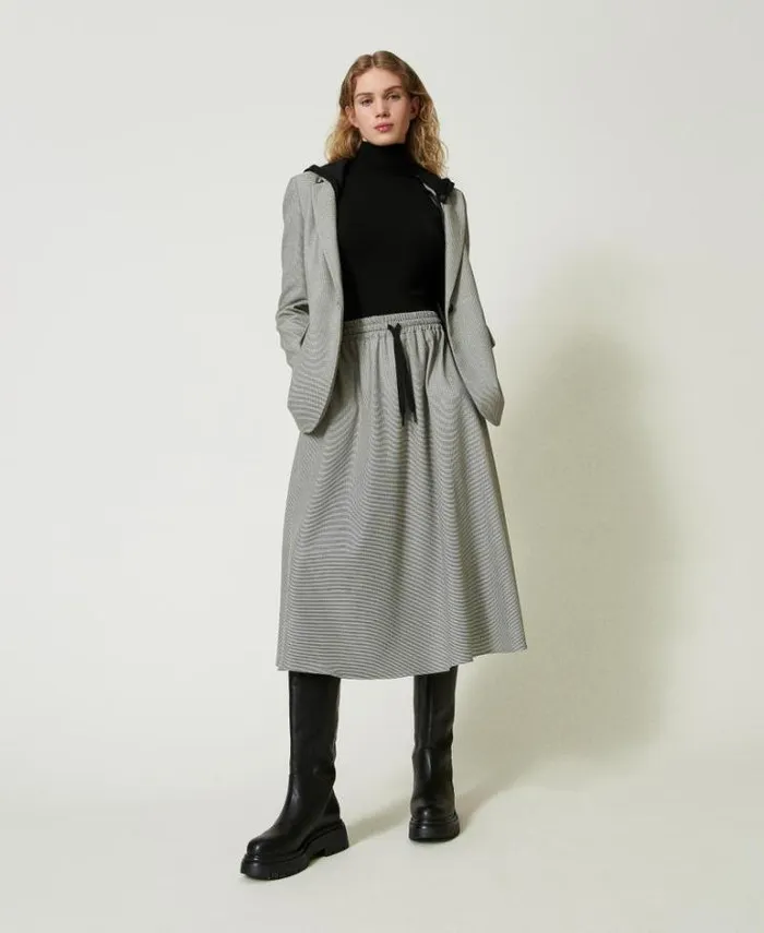Twinset Blazers Houndstooth Blazer With Hood Black Snow White Micro Houndstooth 8211 Clothing
