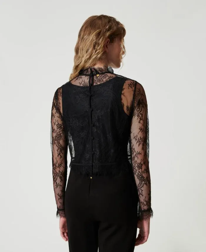 Twinset Blouses And Shirts Cropped Lace Blouse With Top Black 8211 Clothing
