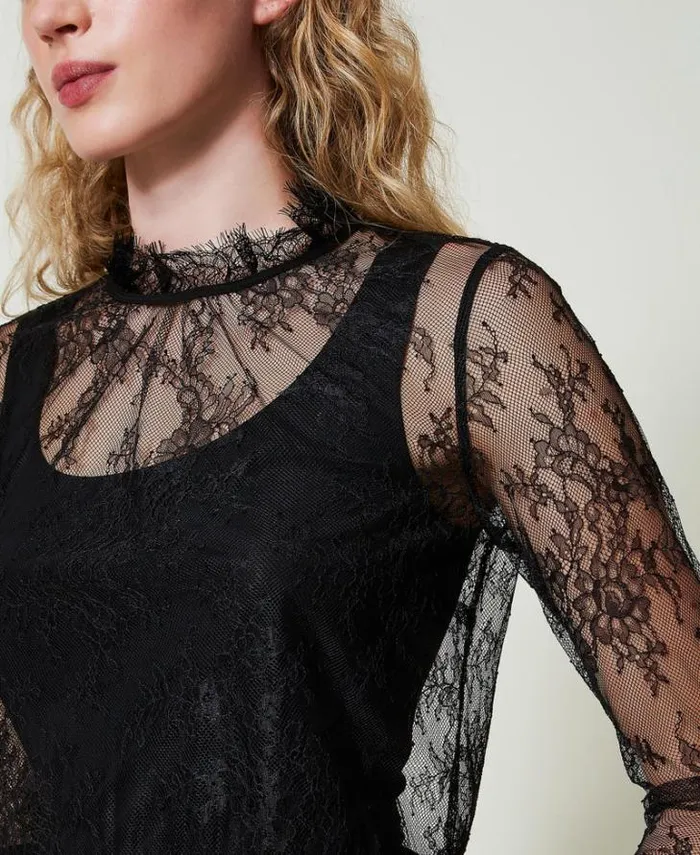 Twinset Blouses And Shirts Cropped Lace Blouse With Top Black 8211 Clothing