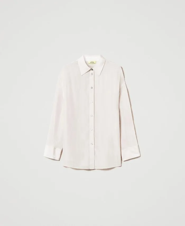 Twinset Blouses And Shirts MYFO Satin Shirt Twotone Pepper Snow White 8211 Clothing