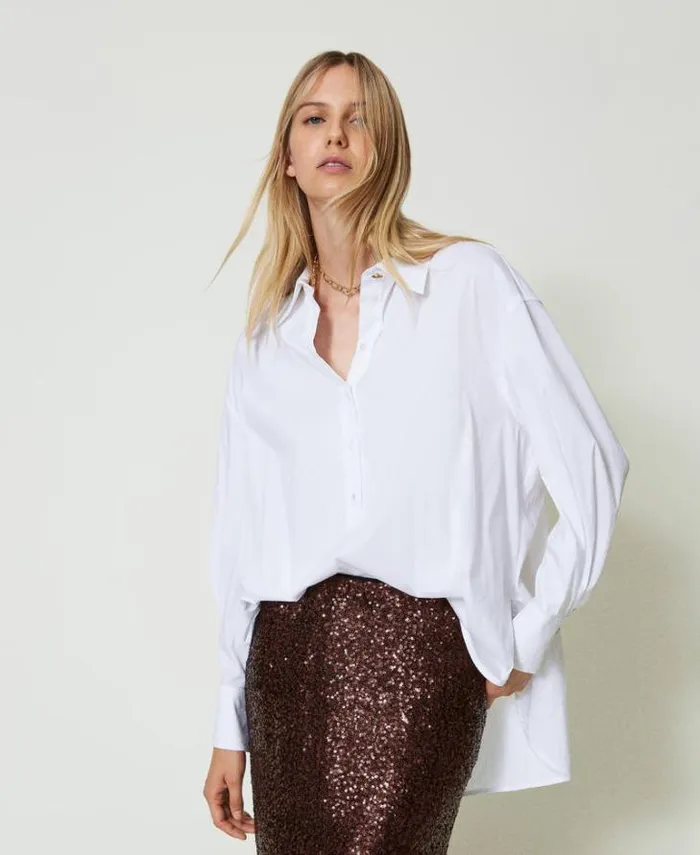 Twinset Blouses And Shirts Poplin Polo Blouse White 8211 Clothing