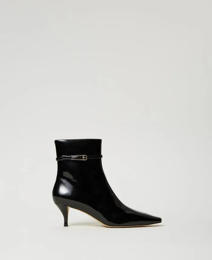 Twinset Boots And Ankle Boots Faux Patent Leather Ankle Boots With Strap Black 8211 Shoes