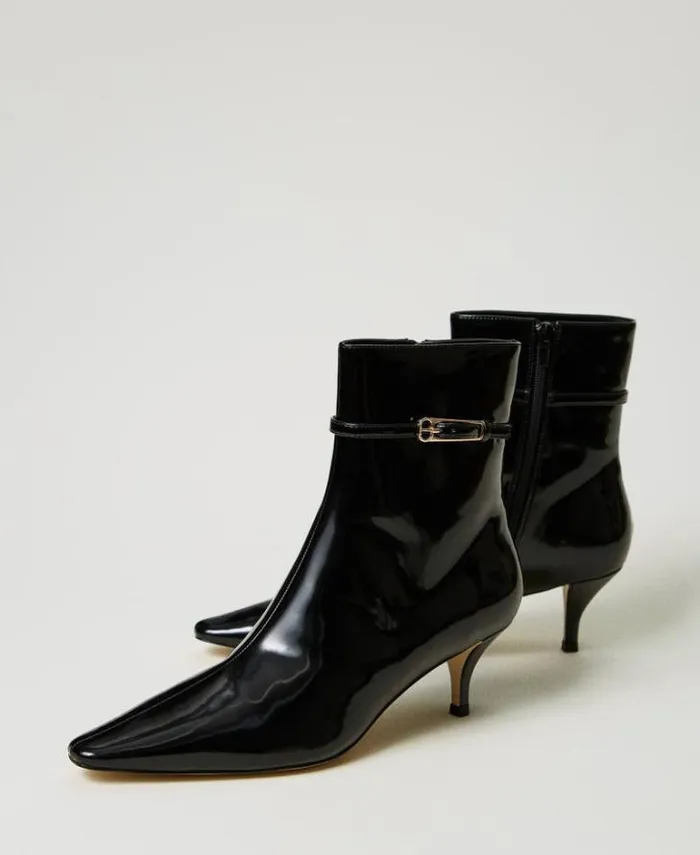 Twinset Boots And Ankle Boots Faux Patent Leather Ankle Boots With Strap Black 8211 Shoes