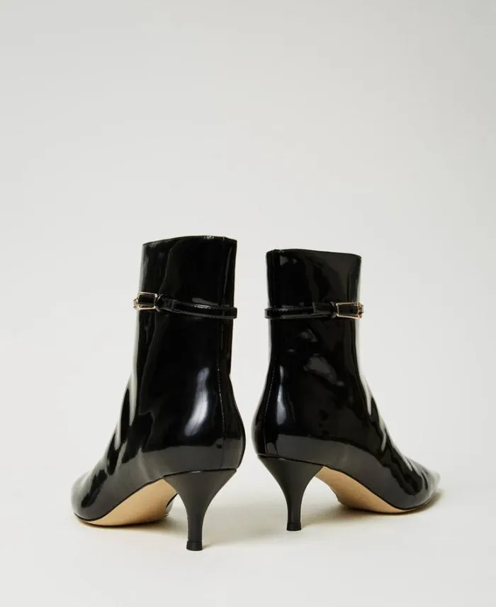 Twinset Boots And Ankle Boots Faux Patent Leather Ankle Boots With Strap Black 8211 Shoes