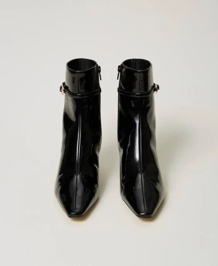 Twinset Boots And Ankle Boots Faux Patent Leather Ankle Boots With Strap Black 8211 Shoes