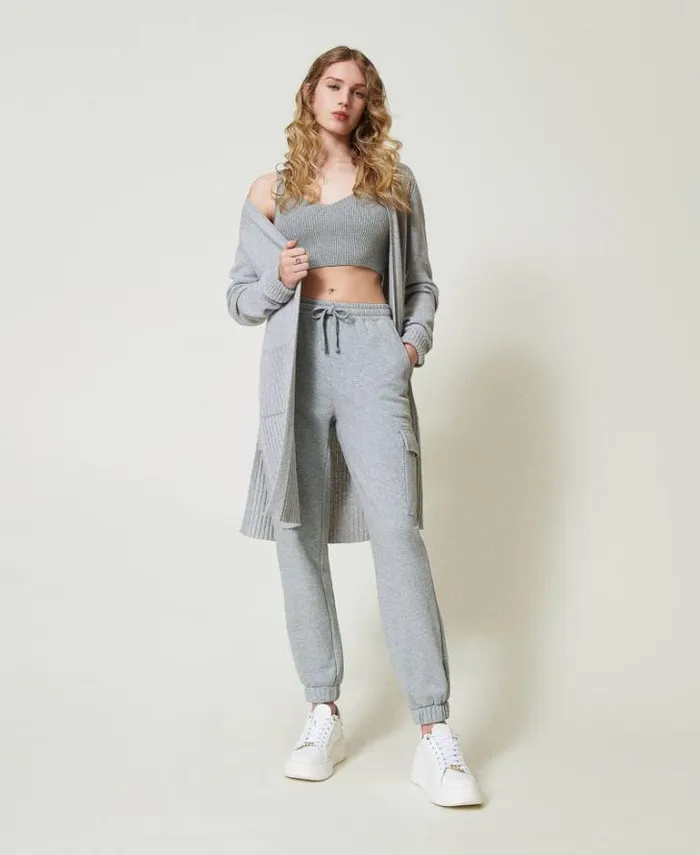 Twinset Cargo Trousers Plush Fabric Joggers With Oval T Medium Gray Mlange 8211 Clothing Twinset Cargo Trousers Plush Fabric Joggers With Oval T Medium Gray Mlange 8211 Clothing